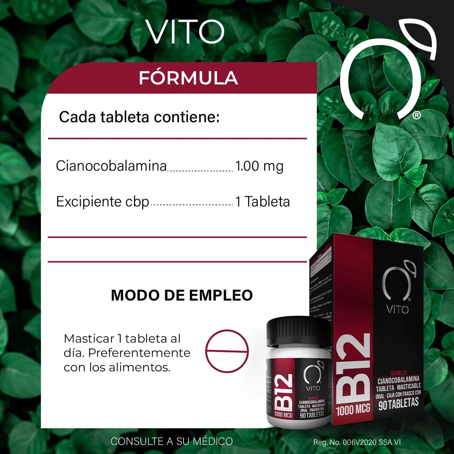Vitamina B12 1mg - 90 Tabletas Masticables Sabor Piña Colada