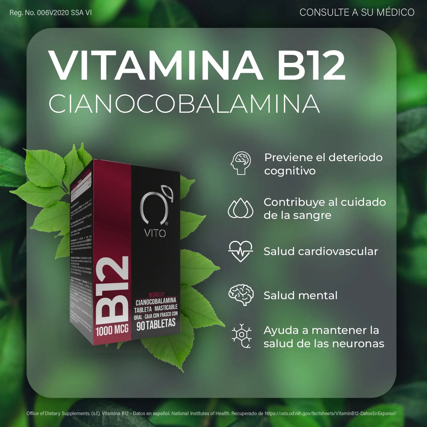 Vitamina B12 1mg - 90 Tabletas Masticables Sabor Piña Colada