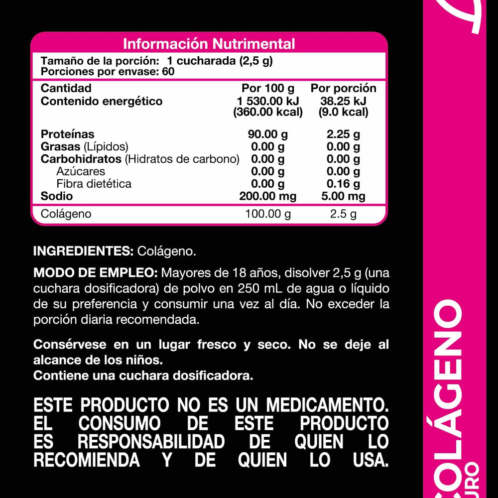 
                      
                        2.5g Colageno Verisol. Tabla nutrimental de Colageno VITO patente Verisol 
                      
                    