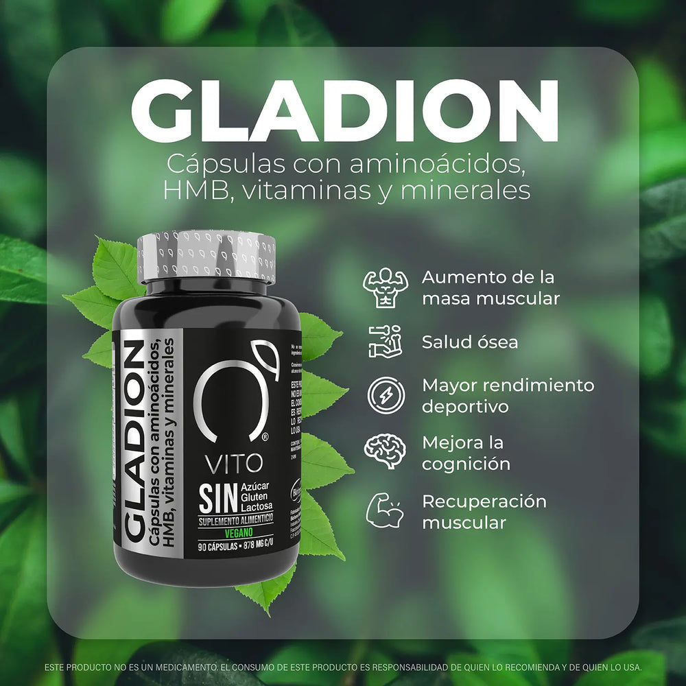 
                      
                        Suplemento deportivo Preworkout. Gladion, Aminoácidos, HMB, Vitaminas y Minerales para la producción natural de la testosterona. 
                      
                    