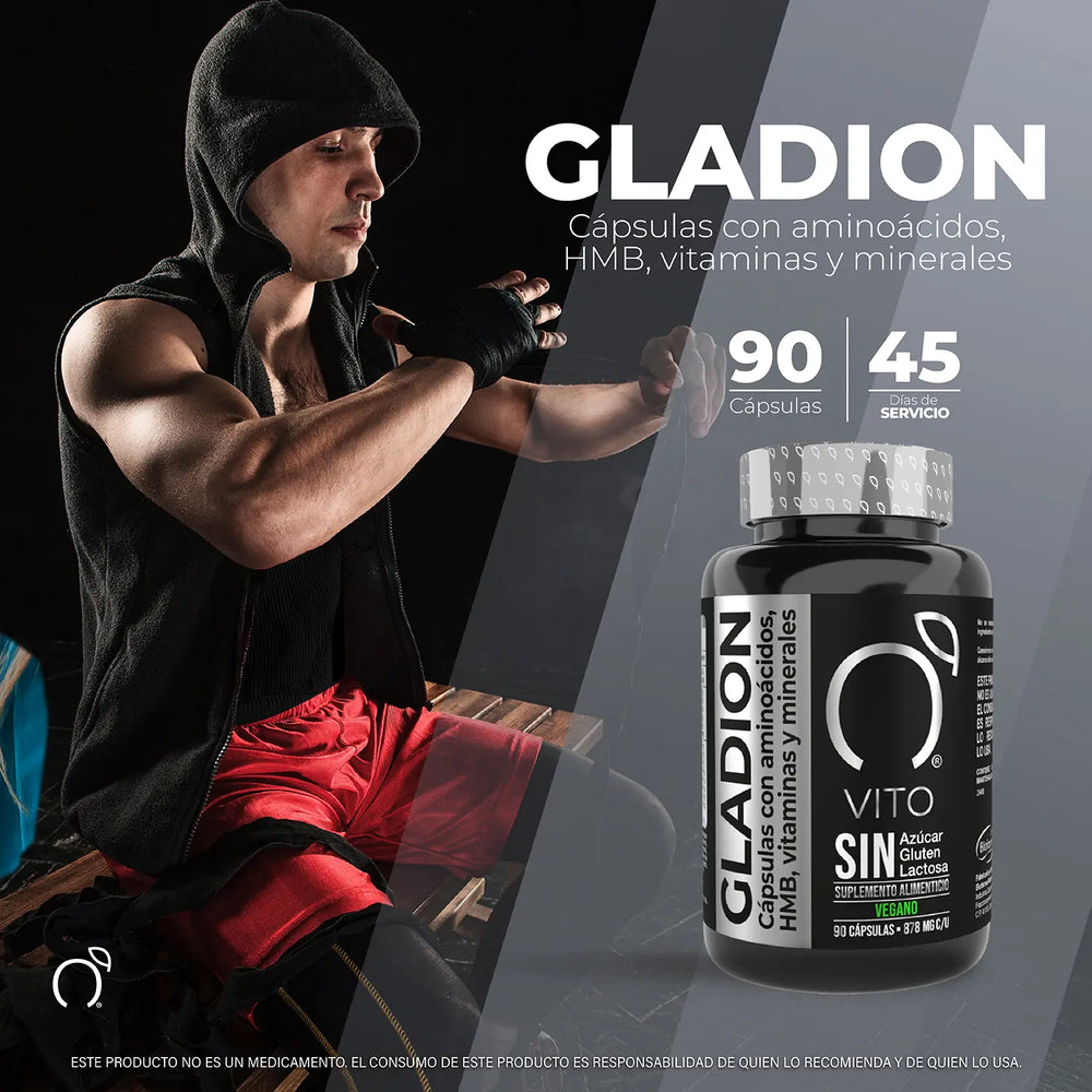 
                      
                        Suplemento deportivo Preworkout. Gladion, Aminoácidos, HMB, Vitaminas y Minerales para la producción natural de la testosterona. 90 Cápsulas, 45 días de uso. 
                      
                    