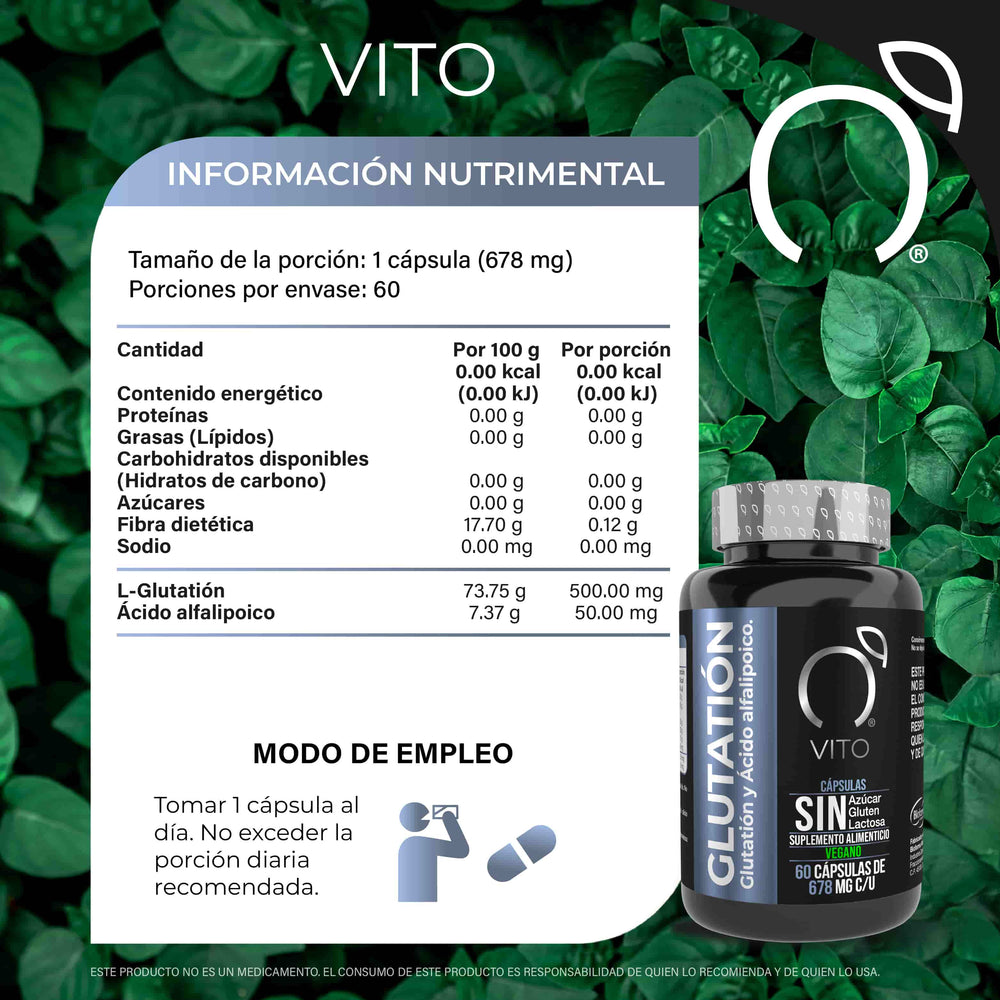 
                      
                        Antioxidante natural que protege células, fortalece defensas y apoya la salud hepática y de la piel. Glutatión con ácido alfa lipoico de alta pureza. Tabla nutrimental.
                      
                    