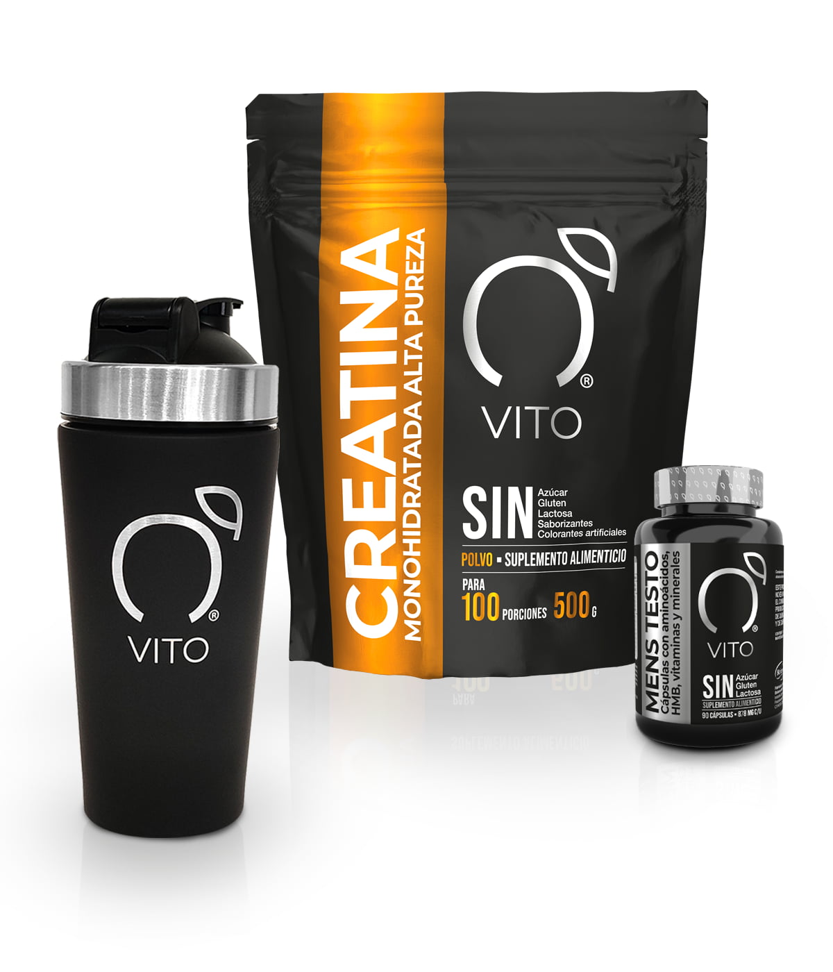 Kit con suplementos precursores de la testosterona y creatina para el desarrollo muscular. 