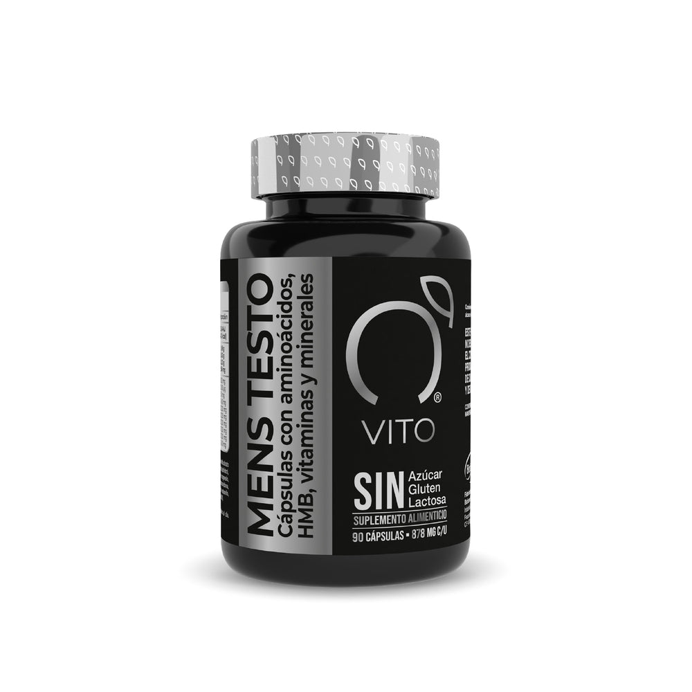 MENS-TESTO- frasco de suplemento alimenticio. Vitaminas para hombre. Aminoácidos, HMB, vitaminas y minerales. C/90 Cápsulas.