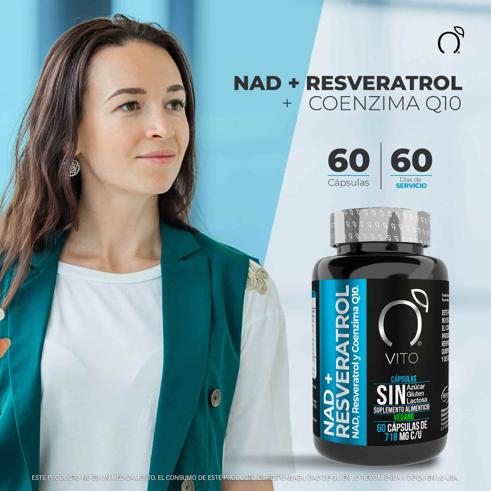 
                      
                        Fórmula con NAD+, resveratrol y CoQ10 para más energía, vitalidad y protección celular. Suplemento antiedad que apoya corazón y metabolismo. Porciones y dosis.
                      
                    