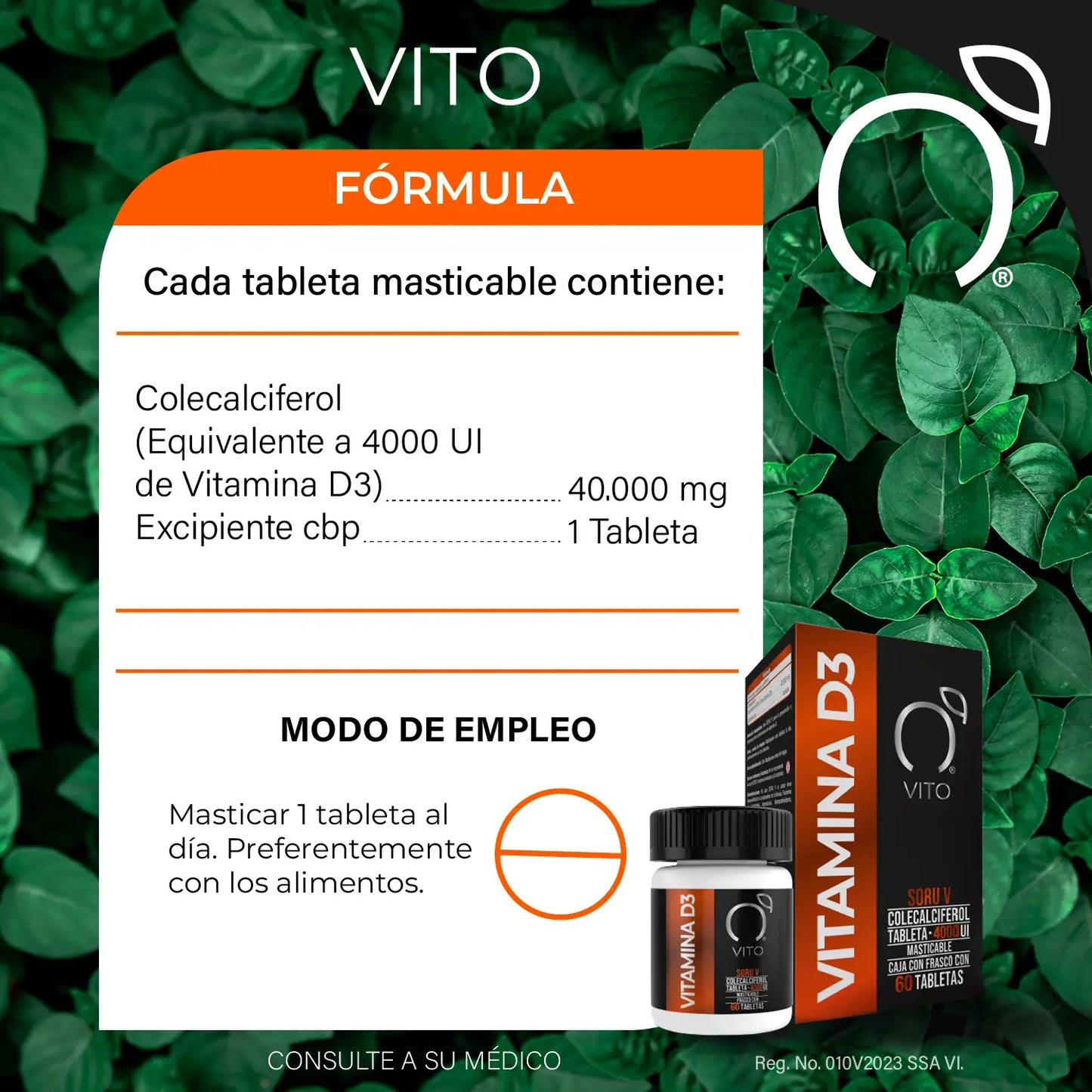 Vitamina D3, colecalciferol de 4000UI. 