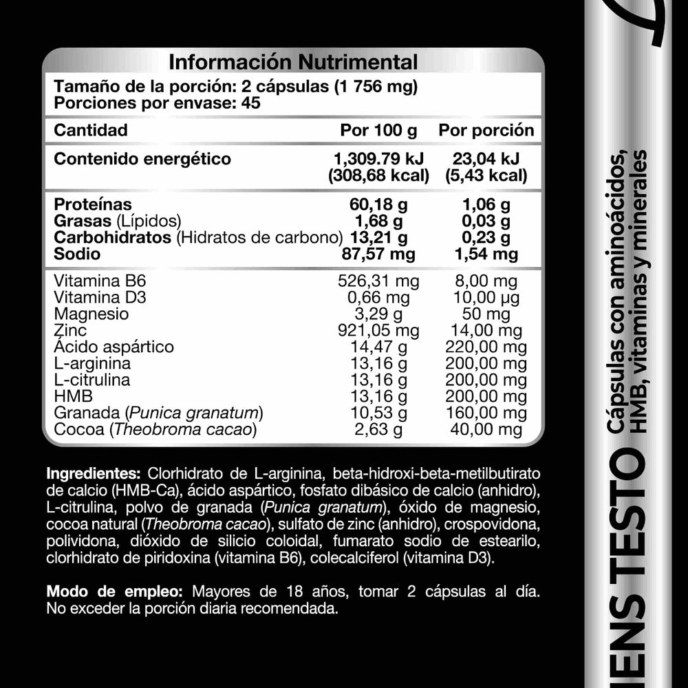 
                      
                        MENS-TESTO- frasco de suplemento alimenticio. Vitaminas para hombre. Aminoácidos, HMB, vitaminas y minerales. C/90 Cápsulas.
                      
                    